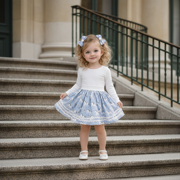 JESSABEL- Girls Blue Unicorn Skirt – Toddler & Little Girls 100%Cotton