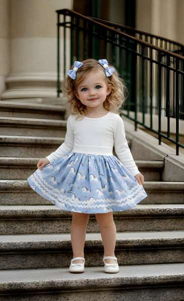 JESSABEL- Girls Blue Unicorn Skirt – Toddler & Little Girls 100%Cotton