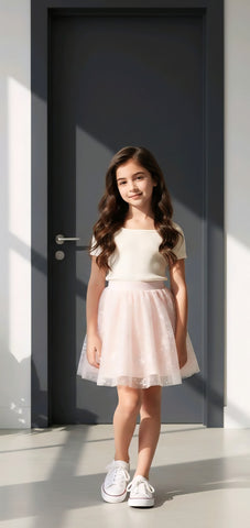 girls pink tulle party skirt with sparkle