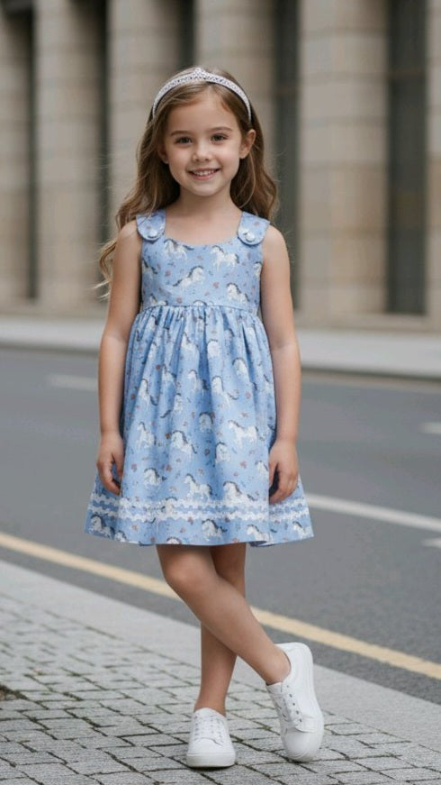 Isabella- Horse Print Pinafore Dress for Girls – All-Season Classic