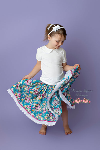 Girls floral skirts set on a cotton/lycra waist band