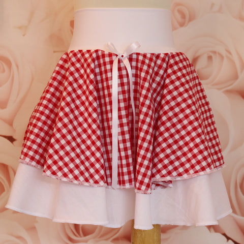 girls red and white gingham double layer skirt