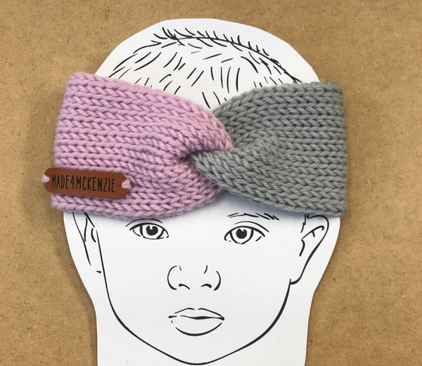 Pink and Grey Merino Knit Ear Warmer