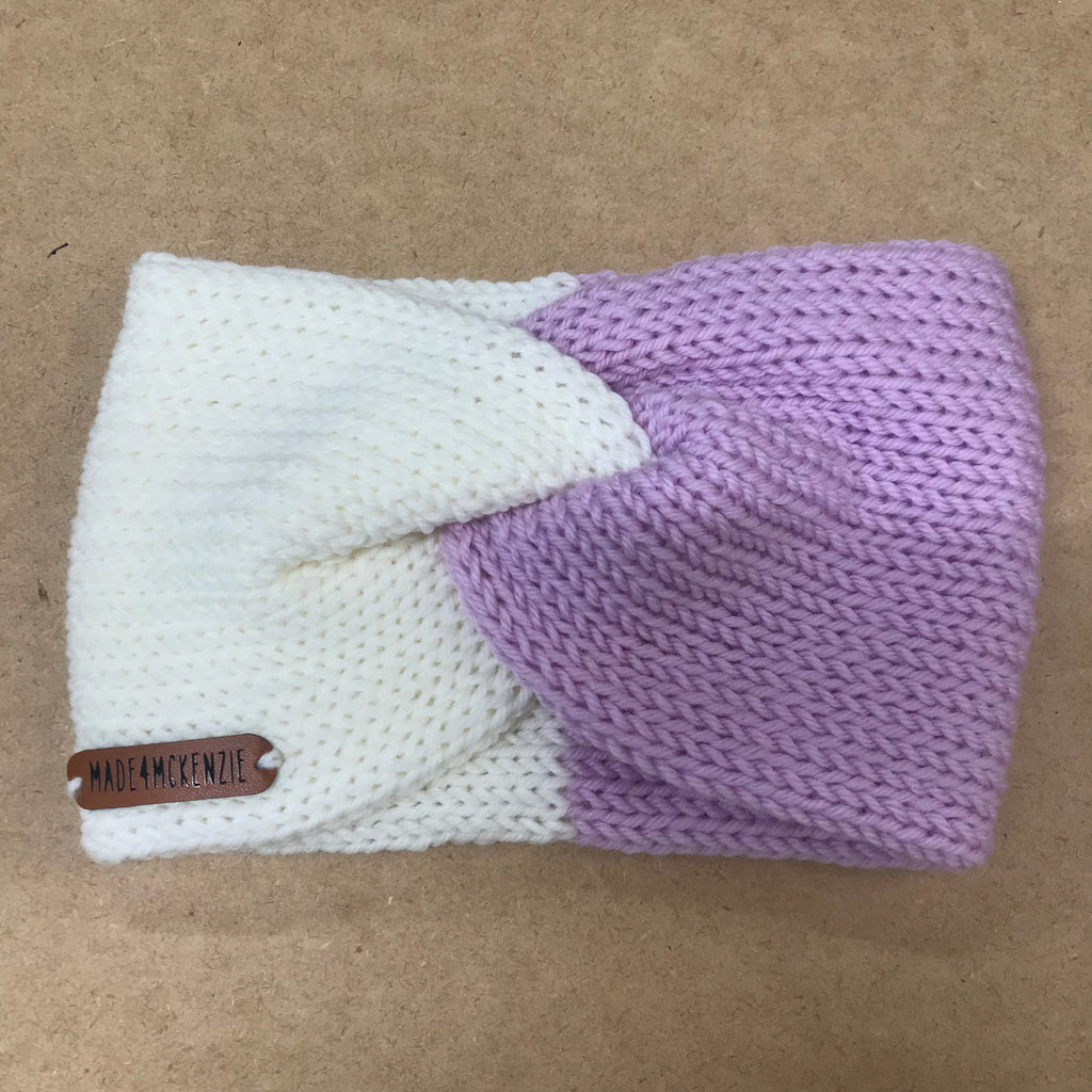 Cream and Pink Merino Knit Ear Warmer