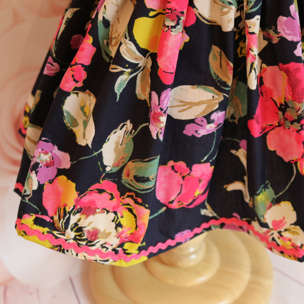 Navy Skirt with Floral Pattern 